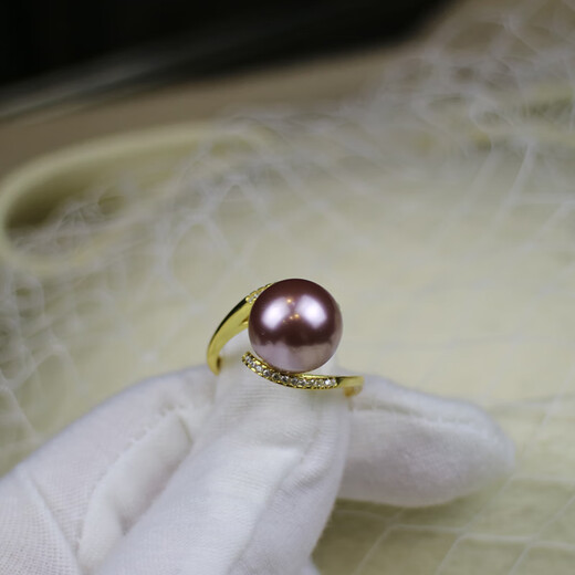 Fat Donglai's same 18k rose gold pearl ring Shunjing's new purple pearl is round and extremely strong Purple Pearl 10mm Love's Waiting Rose Gold Ring