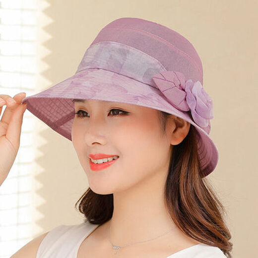 森罗慕彤帽子女春夏天中老年人妈妈遮阳帽薄款凉帽防晒盆帽春秋季奶奶凉帽 RY欧根纱盆帽-藏青色