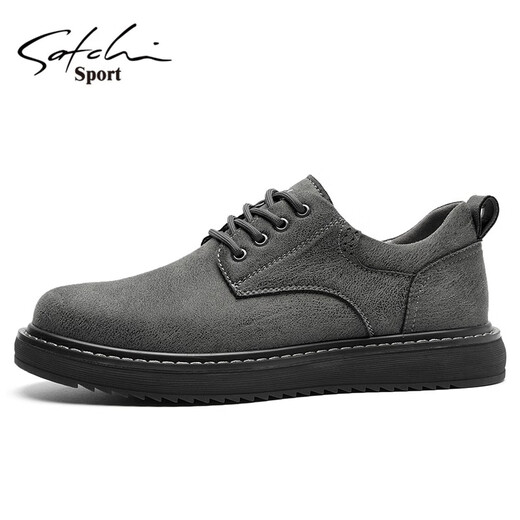 SATCHI men's shoes autumn and winter new business casual shoes fashionable British sneakers men's low-cut lace-up shoes for men gray 40 (250mm) leather shoe size