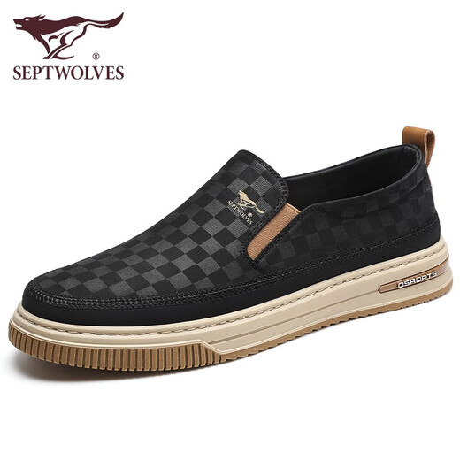 Sieben Wolf Canvas Schuhe Herrenschuhe Ein-Pin-Freizeitschuhe Sommer atmungsaktiven Männer mit niedrigen Top-Schuhen 2186 Schwarz 42 Lederschuhe Größe