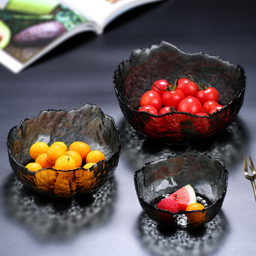 Delisoga glass fruit plate salad bowl hammered ink ash extra large Japanese style gold-painted breakfast dessert bowl fruit and vegetable Nordic ins home wedding creative tea washing tray