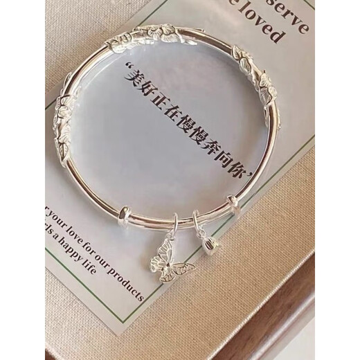 Chuji Lao Phoenix Gold Store Model 23 New 9 Silver Bracelet Women's Silver Bracelet Bracelet Solid Silver Best Friend Sends to Girlfriend Bamboo Peace Silver Bracelet 25g Free Certificate + Gift