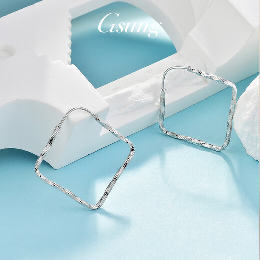 GsunG platinum pt950 women's earrings earrings platinum fashion plain gold large hoop earrings square round heart-shaped earrings priced by gram, please contact customer service before bidding for gold price