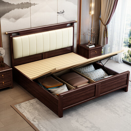 
Laisda new Chinese style black gold solid wood bed master bedroom 1.8 meters double high-end light luxury wedding bed YF9904 1.8 full bed
