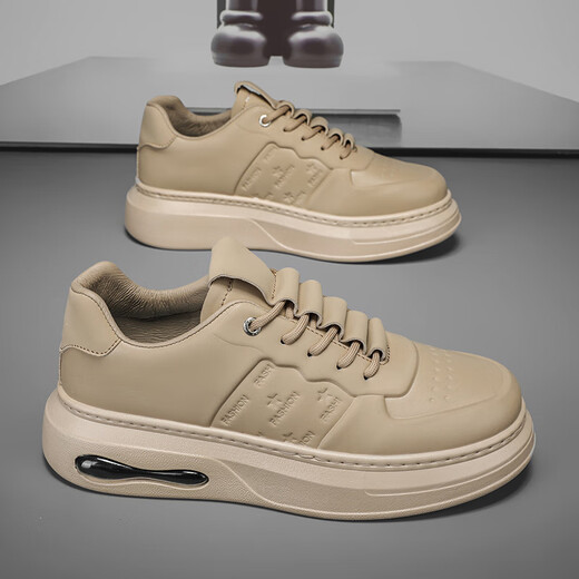 比肆羊男鞋2025新款秋季厚底板鞋轻质男士休闲鞋时尚运动鞋百搭潮款鞋 MK878卡其 39