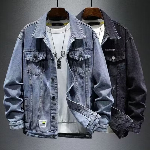 Xuanlaiya Herbst Herren -Denimjacke Lose großer Größe Hong Kong Style Vielseitiger Slim Fit Samt verdickte lässige Top Y847 Grau 4xl