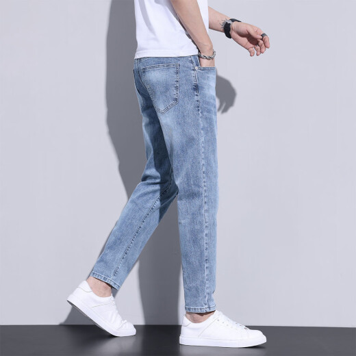 增致牛仔（ZENGZHI）2025夏季薄款九分牛仔裤男青年破洞休闲修身小脚弹力冰丝裤子男裤