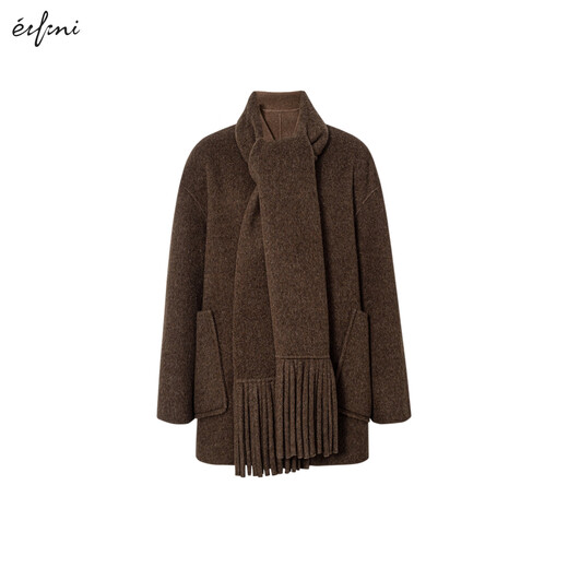 Eifli (eifini) Eifli winter love song atmosphere scarf checked solid color double-sided wool coat 2024 winter new women's jacket Gem brown 165/88A/L