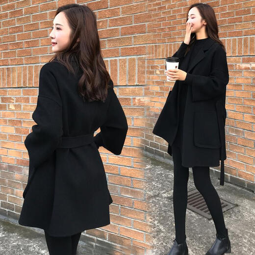 Wei Erni 2020 winter women's black woolen coat Hepburn style small thickened woolen coat short XDD20 black S