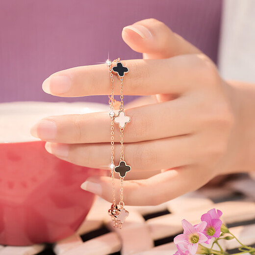 
CHEESEFAN Light luxury jewelry agate four-leaf clover bracelet for women in Chinese Valentine's Day birthday gift for girlfriend Red and white agate [local warehouse, next day delivery]