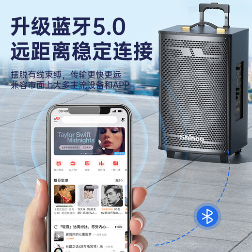 Shinco T30 square dance audio outdoor trolley Bluetooth speaker three-speaker heavy bass wooden box home karaoke mobile stall subwoofer 8-inch single microphone