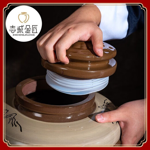 Thickened earthenware wine jar, ceramic sealed wine storage, household large wine jar, fermentation tank, storage tank, red glaze, water capacity 50Jin, Jin is equal to 0.5kg + lifting rope + wine lift