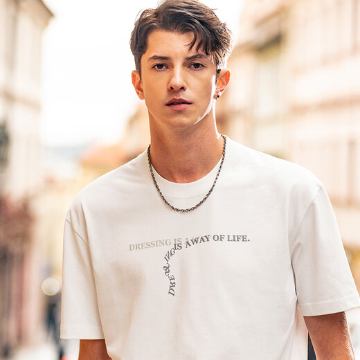 Mr. Bu Bu letter printed short-sleeved white T-shirt men's 24 spring and summer new American casual and fashionable simple GT15271 Haoyuebai M (170)