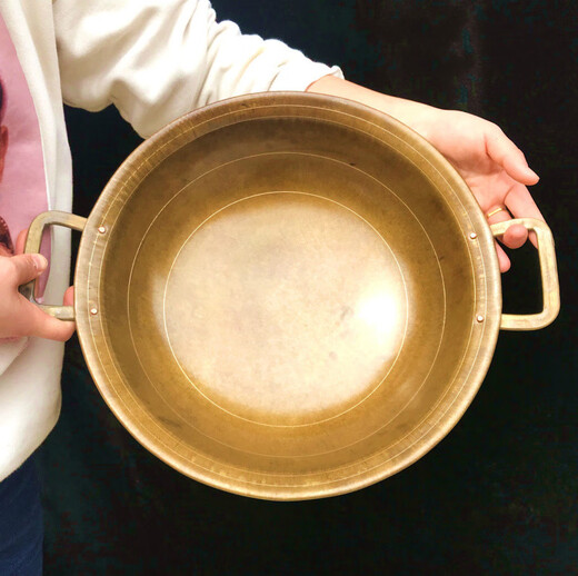 ULKNN copper pot household brass old-fashioned handmade cooking pot hotel donkey-hide gelatin pot thickened double-eared medicine pot copper hot pot Chongqing (diameter 33 cm) 2.2 Jin Jin equals 0.5 kg open flame use