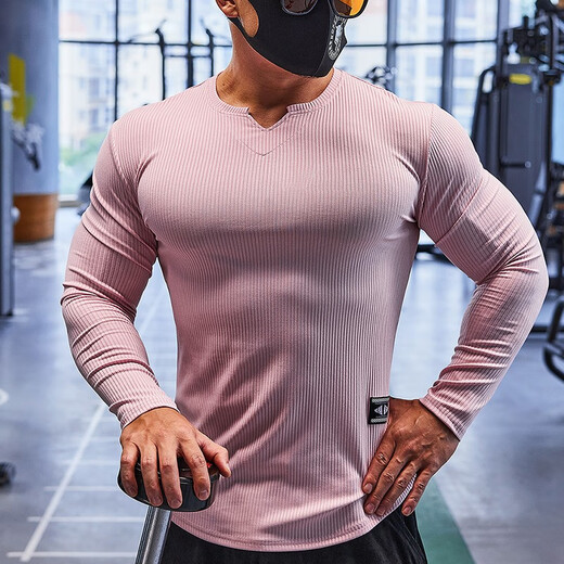 Lutielang fitness clothes sports T-shirt bottoming shirt men's long-sleeved elastic quick-drying muscle training running top gray L