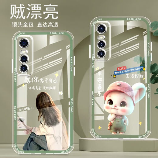 Yiheng eignet sich für vivoy73s Mobiltelefonkoffer vollschneidiges transparentes Silikon Soft Anti-Fall Gerade Kantenschutzschutzschutz für den neuen niedlichen Cartoon von Frauen, fortgeschrittene OU866 Lucky Cat Vivoy73s [Single Shell]