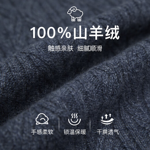 鹿王（KING DEER）【秋冬款】100%山羊绒衫男加厚毛衣圆领亲肤保暖休闲简约日常百搭 钴蓝色 L