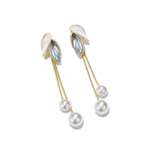 Qlady leaf tassel earrings women's fashion long style simple temperament 925 silver needle earrings light luxury imitation pearl earrings gift