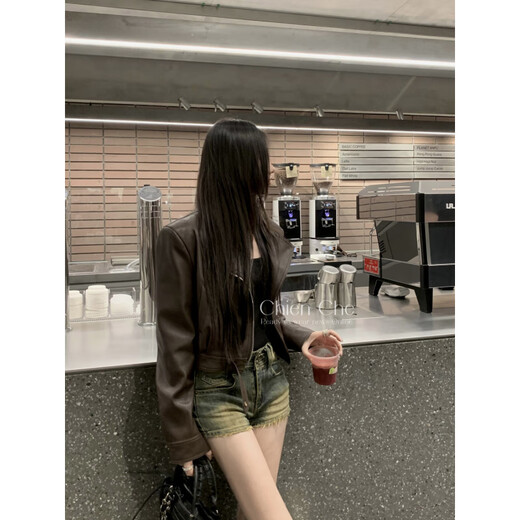 Jinying 2025 Automne et hiver Nouvel homme petit homme vêtu de brun imitation en cuir veste en cuir chaud veste courte