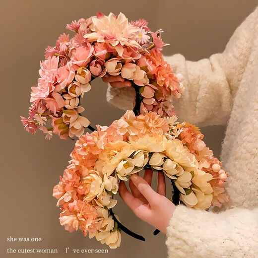 Haiyiduo Quanzhou imitation hairpin flower garland Hanfu silk flower headdress hairpin hair accessory ethnic style photo shoot flower headband female garland 2# red flowers