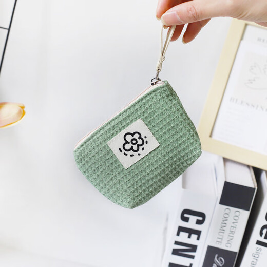 OEMG ZIP Billetera Mini Waffle Small Willet Ins Fresh Student Llevar bolsas de monedas Almacenamiento de lápiz verde Bolsa pequeña