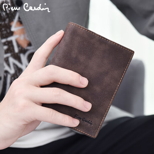 Pier Cardin Herren Brieftasche Neues echtes Leder Retro Short Wallet vertikaler Kuhlatten-Jugend-Männer-Brieftasche [Vertikaler Stilkoffer]