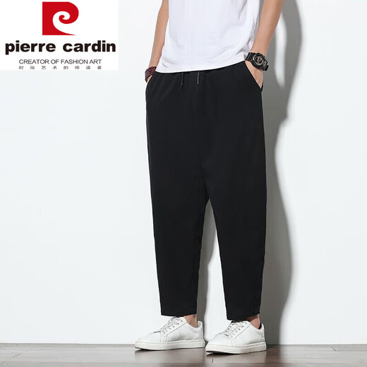皮尔卡丹（pierre cardin）纯色休闲长裤男春夏四季新款棉麻哈伦裤大码宽松灯笼裤小脚萝卜裤 卡其色 H15 4XL