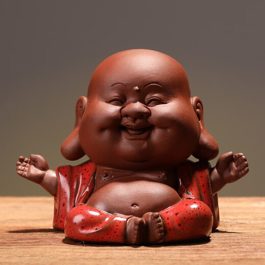 Yuxuan purple sand tea pet ornaments handmade can raise happy little Maitreya cute tea play tea art home decoration Zen happy Maitreya Buddha-Zhenyao turns red
