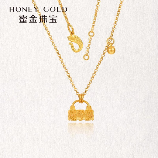 HONEYGOLD 蜜金珠宝黄金项链足金古法手工金素花锁包套链HGC1381工费320元/件 7.65g 45＋2cm