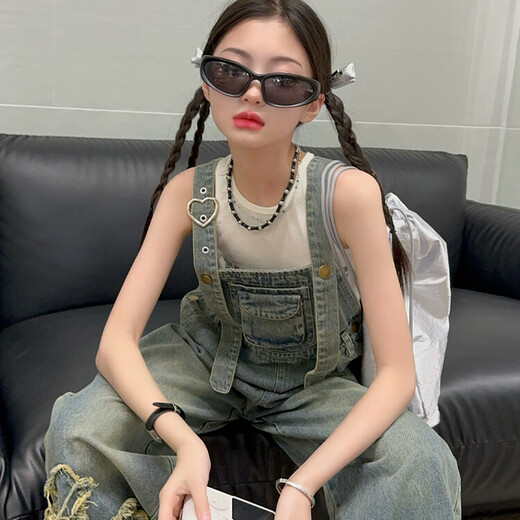 Girls Spring Suit 2025 New American Retro Big Children's Overalls Fashionable Autumn and Summer Girls Two-piece Set Trendy Pink Overalls 150cm