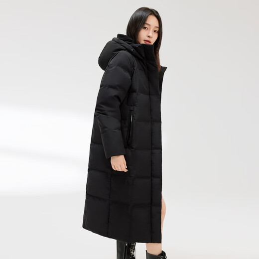 Flying in the Snow Goose Down Jacket Women's Large Long Hooded 2025 Winter Popular Slim Fit Coldproof Warm Jacket Black|8056 M 165/88A Warm Goose Down/Card Code Shoot Large