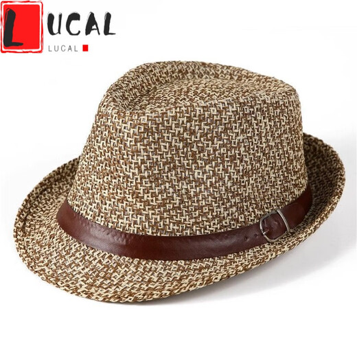 Lucaly Hat Strohhut mittleren Alters und älterer Mode Top Hat Stroh gewebtes Britisch-Retro-Jazz-Sonnenhut Gentleman Weiß One Size (55-59 cm)