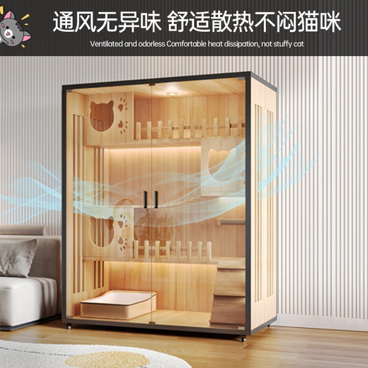 FANAI cat villa cat cage household indoor cat nest house cat house extra large practical wooden cat occupancy breeding cat display cabinet black-medium size [90*60*90] A model delivery upstairs + self-install