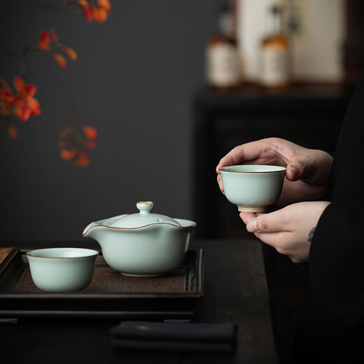 Song Yunru kiln tea set small set hand-held pot tea cup office tea one pot two cups gift box birthday gift souvenir Youran hand-held pot one pot two cups (gift box)