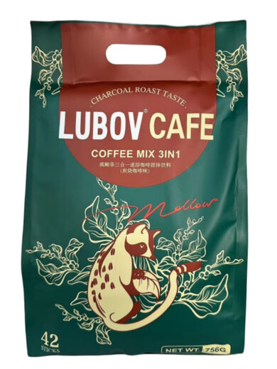 Lubov Lubov aus Malaysia importiert, Lubov Drei-in-Eins-Instantkaffee 756G Holzkohlekaffeegeschmack enthält 42 Streifen 18G Holzkohlekaffeegeschmack 756G 1x42x18g