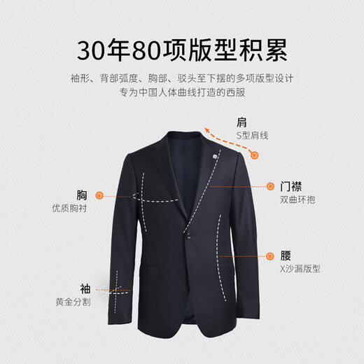 威可多（VICUTU）男士商务男士潮流【蓝V西服】西装外套100%羊毛西装VBS88312396 180B西服或90B西裤 深蓝西服