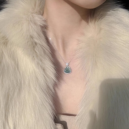 Hongzhuangnuo birthday gift blue water emerald Buddha silver necklace women light luxury clavicle chain pendant Christmas gift L2223 big belly Buddha silver pendant gift for best friend and girlfriend