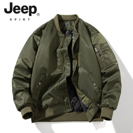 JEEP SPIRIT American bomber jacket men's winter cotton thickening baseball uniform spring and autumn casual thin flying cotton clothing black winter cotton clothing thickened XL 130~145Jin Jin equals 0.5 kg