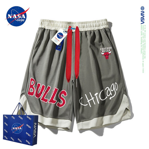 NASADKGM trendy brand shorts men's summer thin American Bulls casual sports five-point pants loose mid-pants basketball training pants black-NASA joint XL (recommended 135-150Jin Jin equals 0.5 kg)