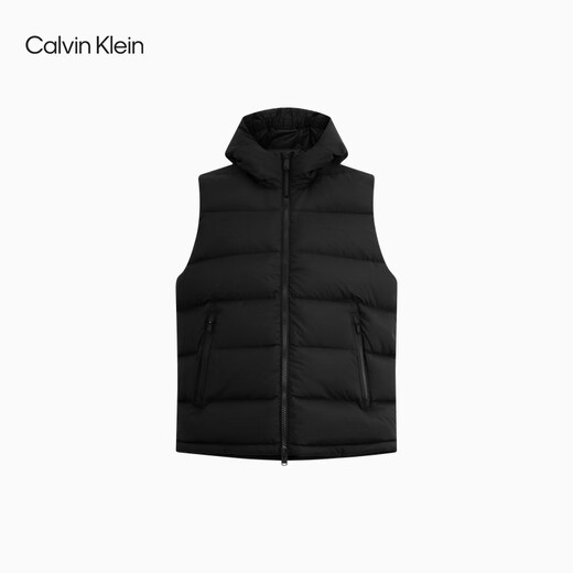 Calvin Klein sports outdoor waterproof autumn and winter men's simple ck embroidered duck down quilted hooded down vest jacket BAE-space black L