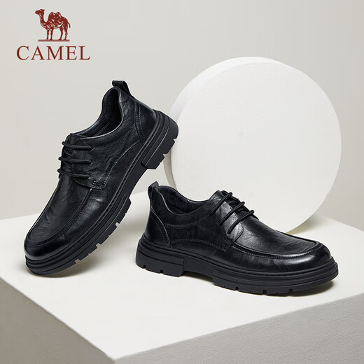 Camel (CAMEL) cowhide lace-up classic business casual derby leather shoes for men and groom G14A155634 black 44