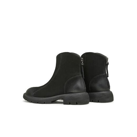 
Tianmeiyi women's boots shopping mall same style rear zipper short boots slim and versatile women's casual boots fashionable women's shoes BJ841DZ4 black suede 36