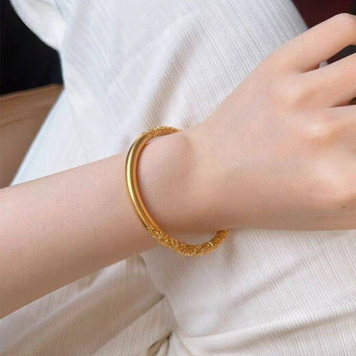 Sanskrit old Phoenix gold shop style curly grass pattern bracelet ancient method inheritance 999 gold plated pure silver gold wrapped silver bracelet plain ring