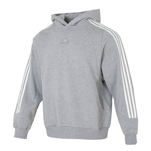 阿迪达斯（adidas）卫衣男装女装2024秋冬季新款加绒保暖运动服连帽防风外套休闲套头 JI6636中麻灰 L
