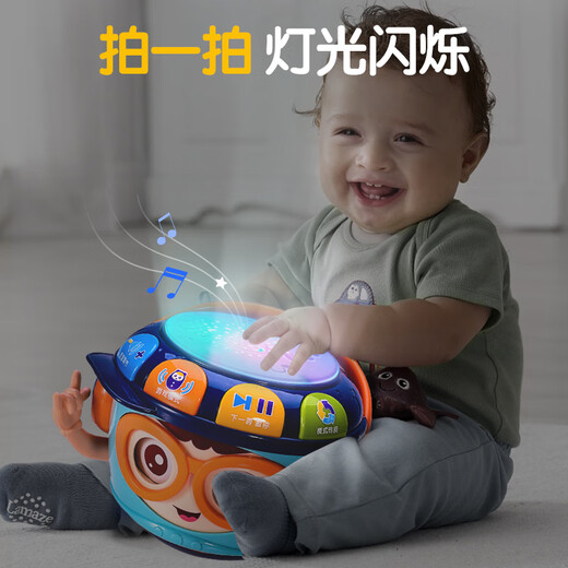 欣格婴儿玩具手拍鼓宝宝早教眨眼不倒翁可啃咬儿童音乐拍拍鼓生日礼物