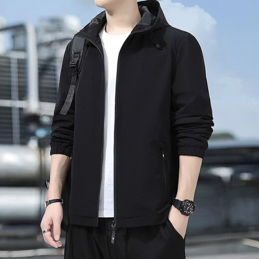 Jagani Jacket Men's Jacket Autumn and Winter Korean Jacket Casual Baseball Uniform Large Size Gown Outer Clothes Men's Black XL