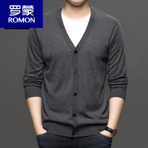 ROMON wool cardigan men's long-sleeved sweater jacket spring and summer open sweater V-neck solid color men's outer wear navy 175/L suitable for 140-160Jin Jin equals 0.5 kg to wear