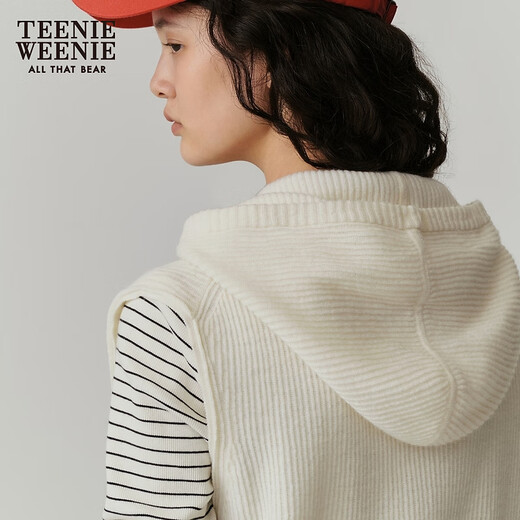 Teenie Weenie Bear Women's Sheep Wool Winter Wool Knitted Vest Sweater Cardigan Jacket Ivory S 160