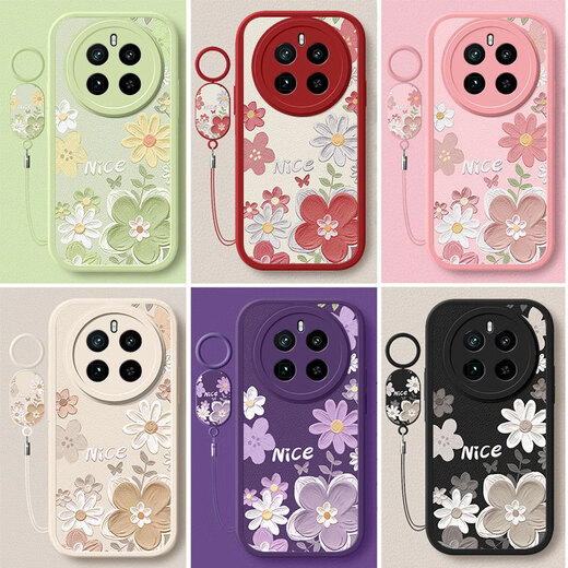 
Qiansheng Realme GT5Pro mobile phone case GT5 Pro new protective case RMX3888 silicone soft shell gt 5pro lens full 5G anti-fall case small fresh girl [oil painting flower - light green] sending ring Realme Realme GT5Pro