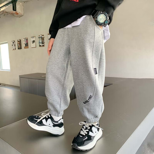 左西男童裤子儿童卫裤秋冬2025新款男孩韩版休闲长裤运动裤 灰色 150